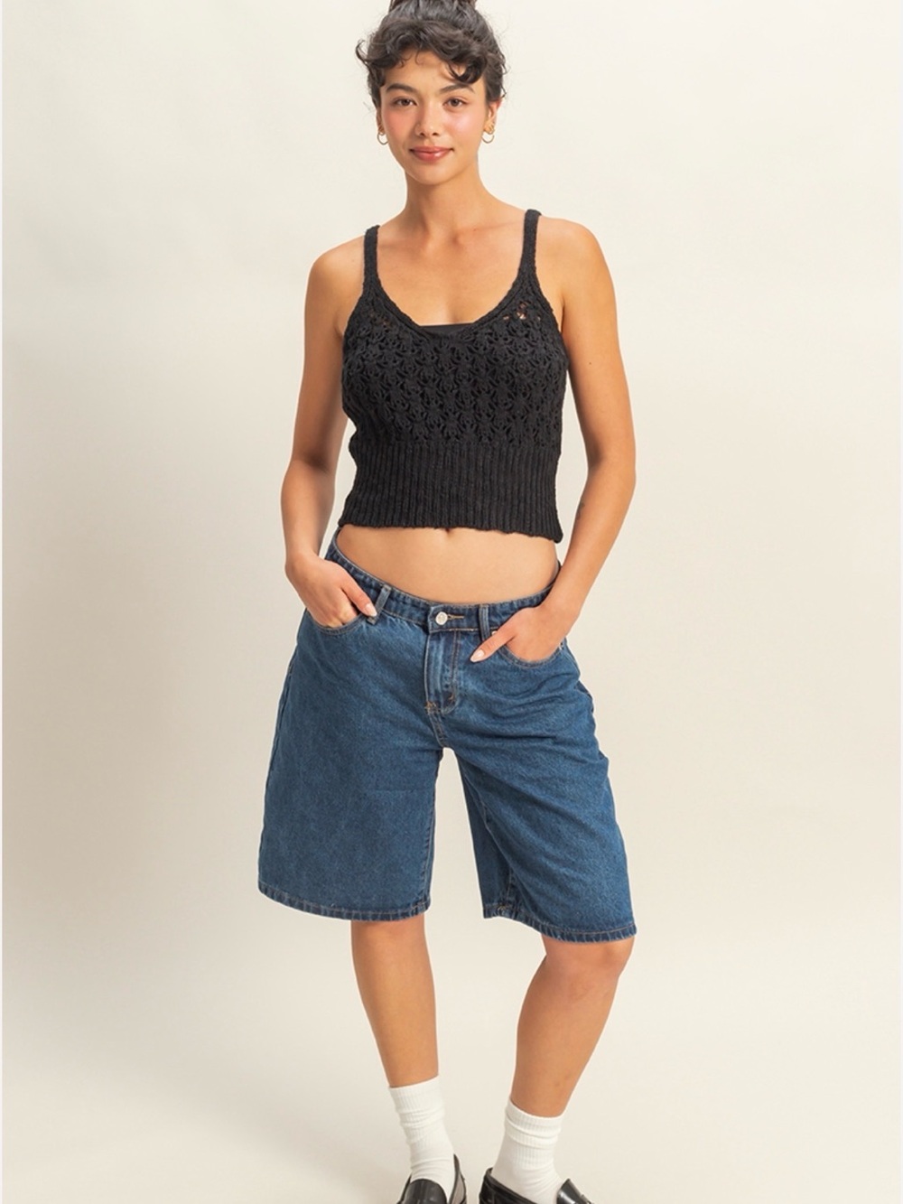 Black Crochet Knit Crop Tank Top - NWT - Large - Picture 4 of 6
